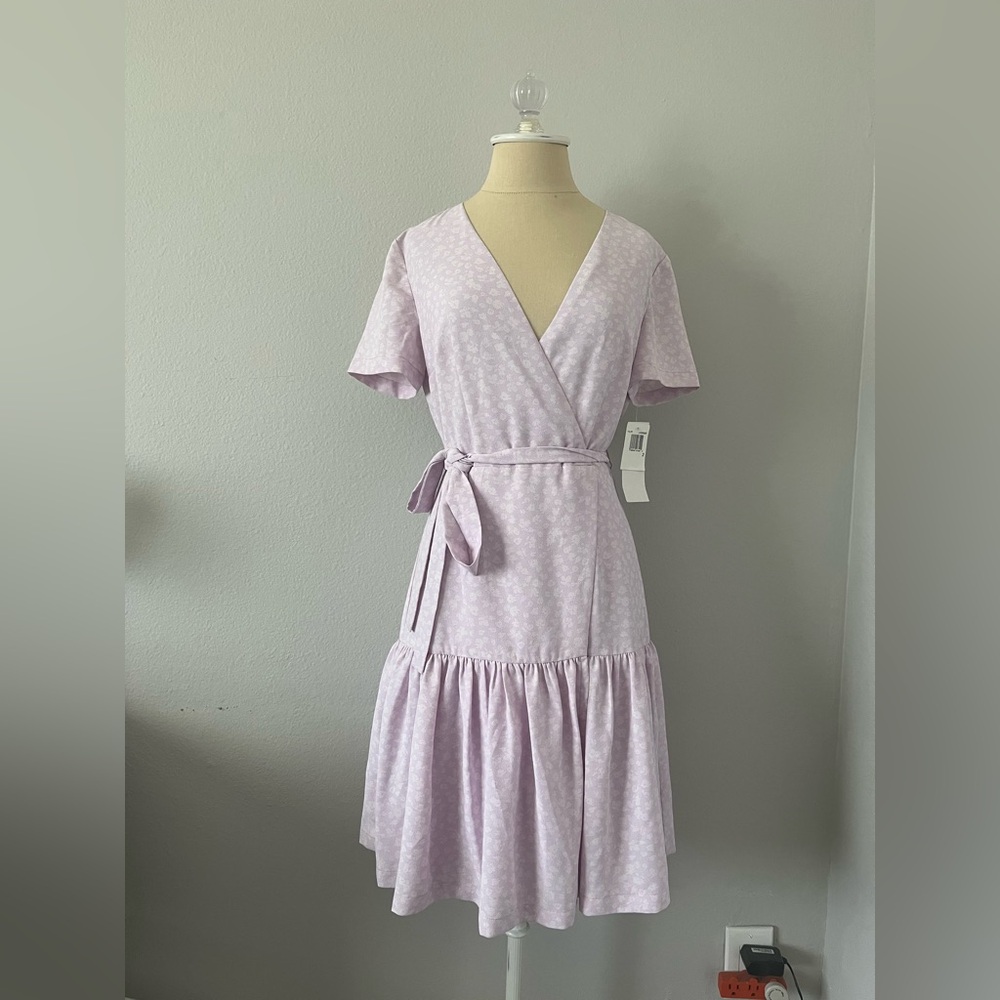 French Connection Mono Armoise Lavender Floral Wrap Mini Dress - Picture 7 of 13